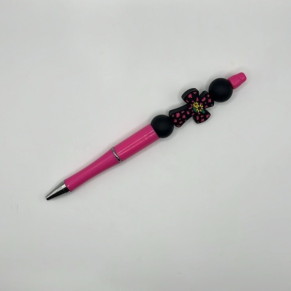 Pink and Black Western Cross Beaded Pen - Picture 3 of 5